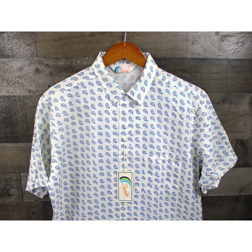 Islander Shirt Mens Medium White Paisley Short Sleeve Button Up Retro Rayon